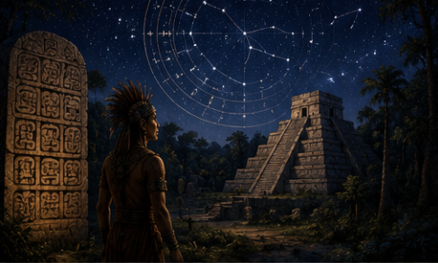 A Maya observer beneath the night sky