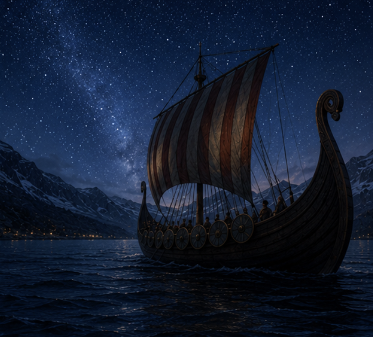 A northern sailing ship beneath Polaris