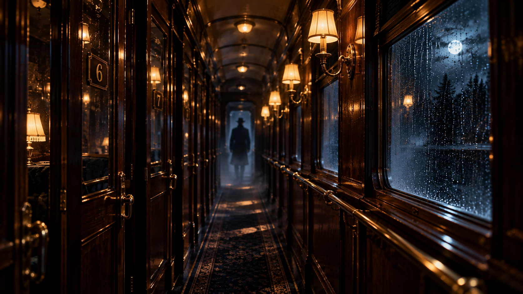 Dark corridor inside the train