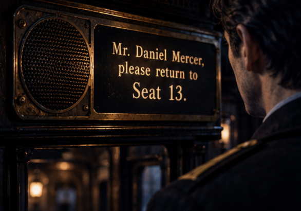 Daniel hears his own voice through the train speaker