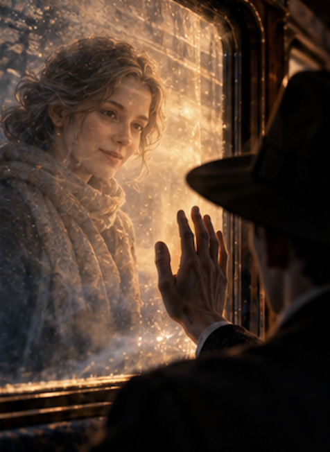 Clara appears in the train window