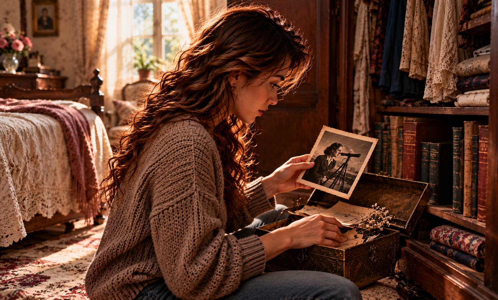 Old photographs and keepsakes from Rose's hidden box